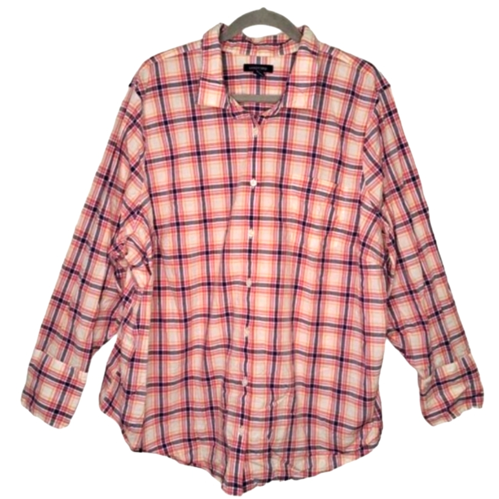 Lands' End Pink Plaid Button Up Lightweight Shirt Plus Size 26W